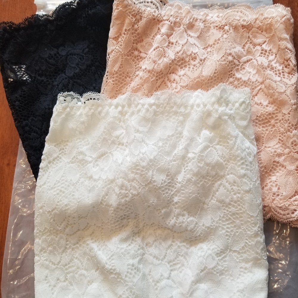 Elegant Lace Bandeau Bra Set - Black, White, and Cream